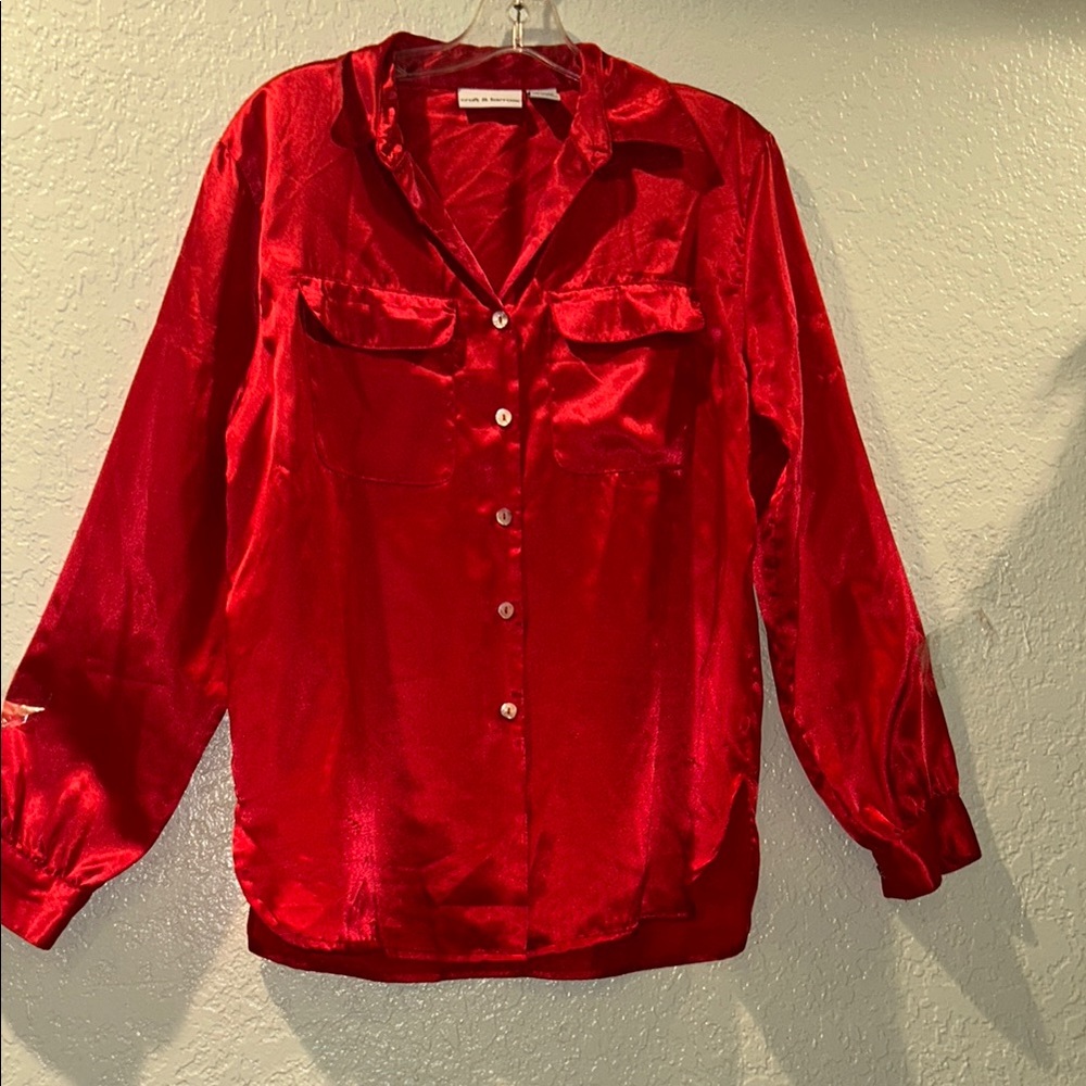 Croft & Barrow Red Satin Blouse - Picture 1 of 11